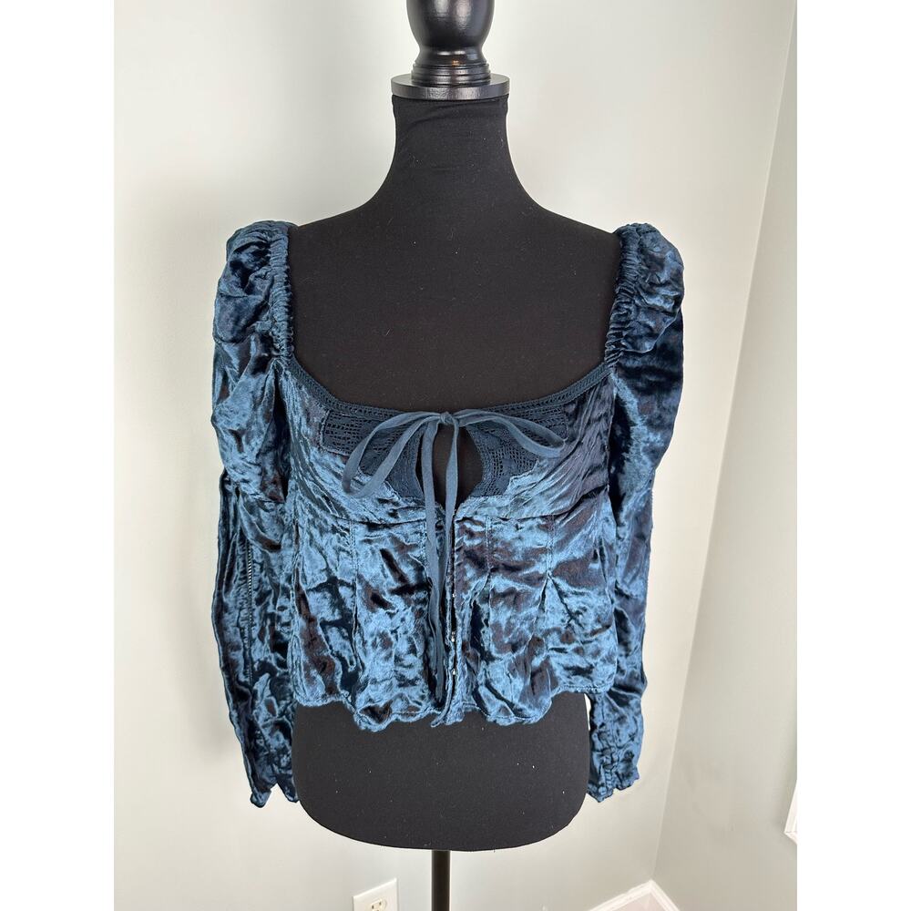 NWOT Free People Bali Heirloom Rose Crushed Velvet Crop Top - Size XS